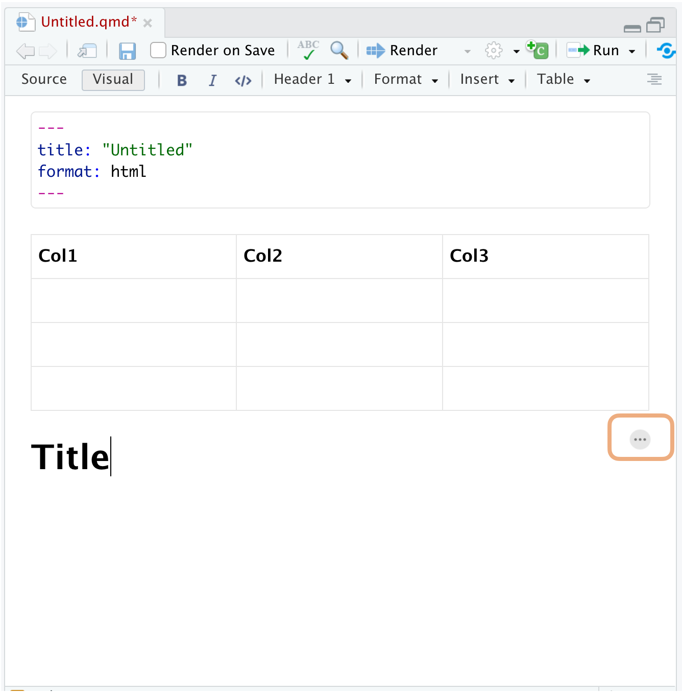 Screenshot highlighting the three dots along the right side of the editor.