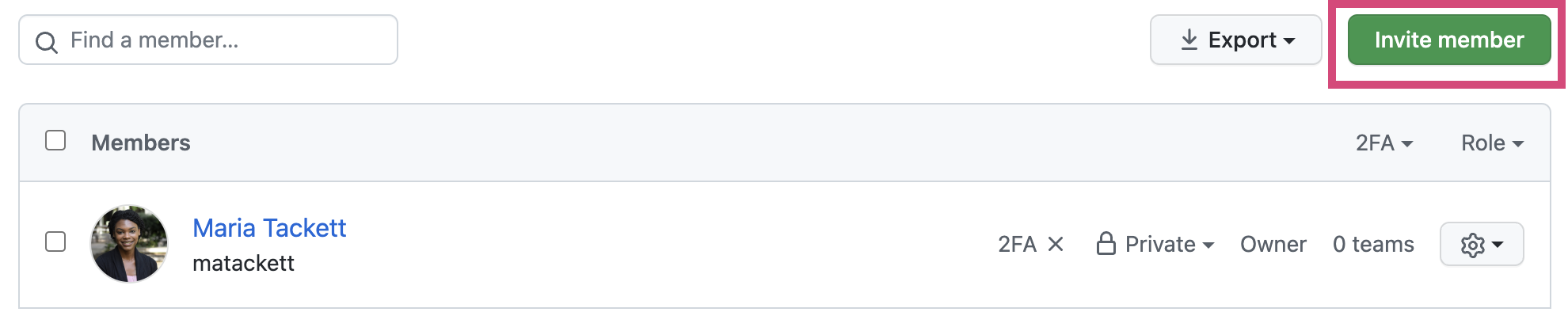 Screenshot of people in GitHub org.